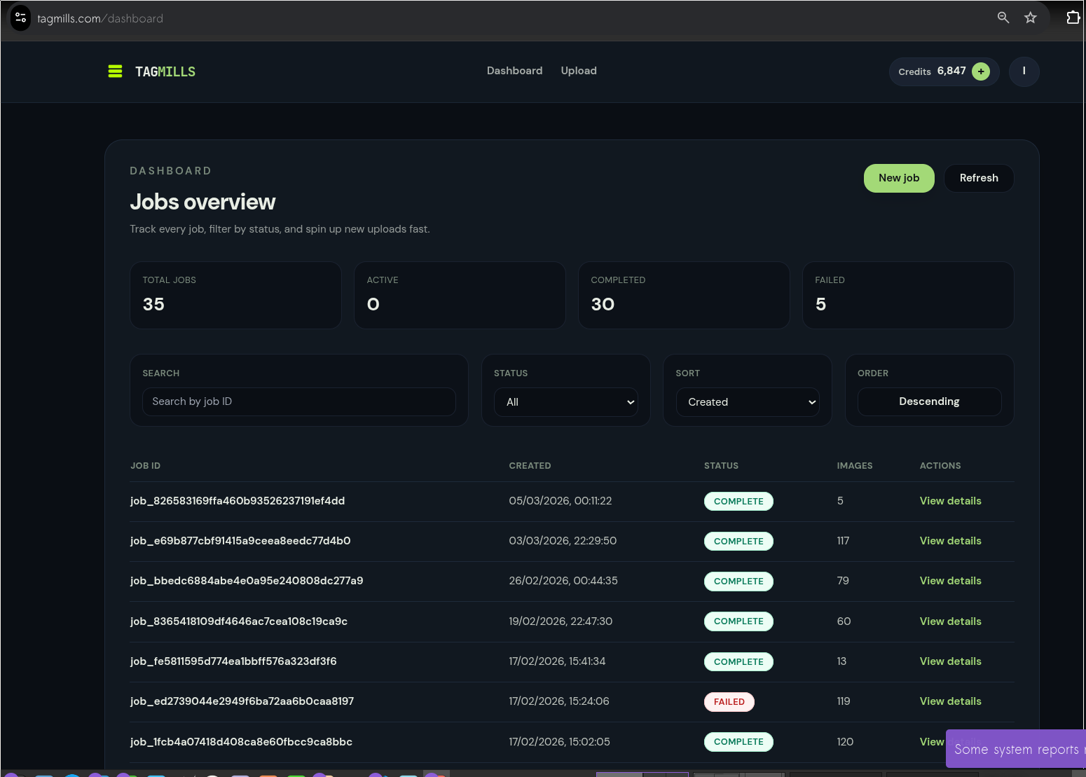 TagMills dashboard